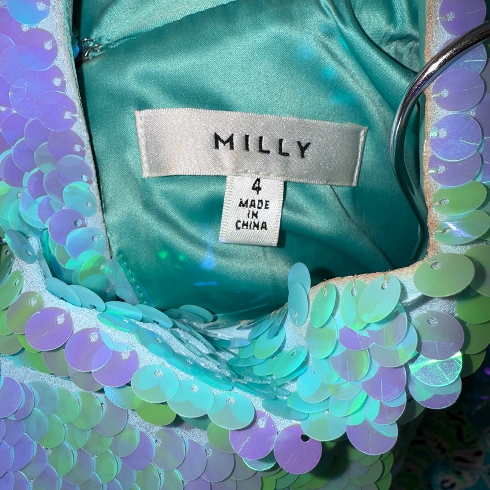 Milly Iridescent Sequin Top in Aqua - Picture 4 of 7